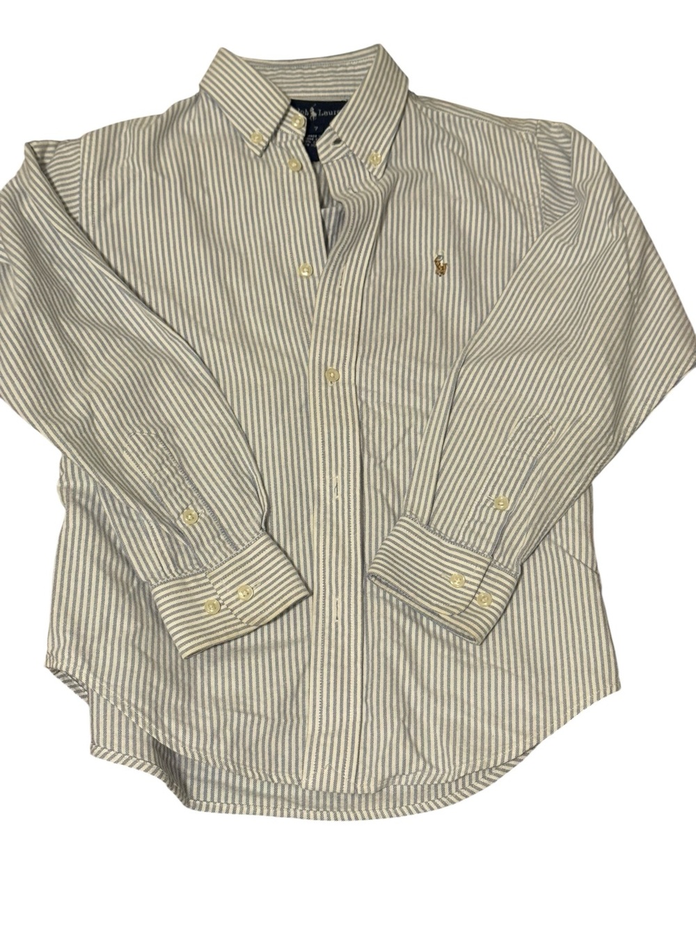 Ralph Lauren Boys Button-Down Shirt in White and Blue Stripe